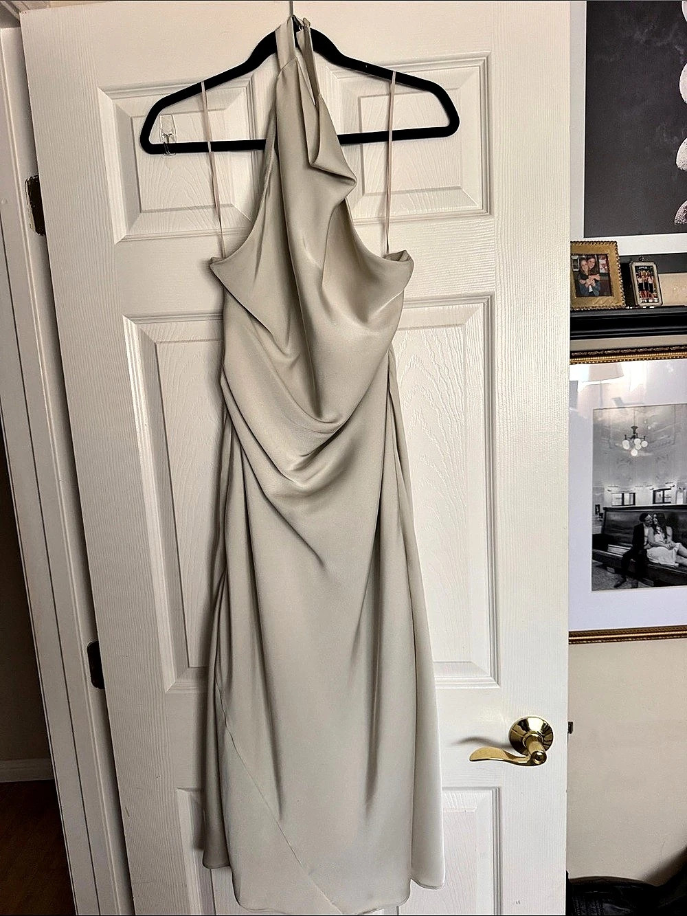 Aritzia Audience Satin Maxi Halter Dress Cream